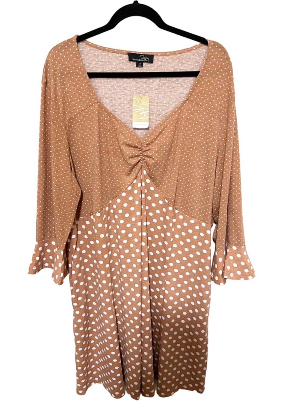 New Suzanne Betro 2X Dress Ruched Ruffle Polka Dots Preppy Stretch Ruffle